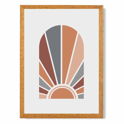 Mid Century Orange, Blue Geometric Sun Art Print | Wall Art Plaza