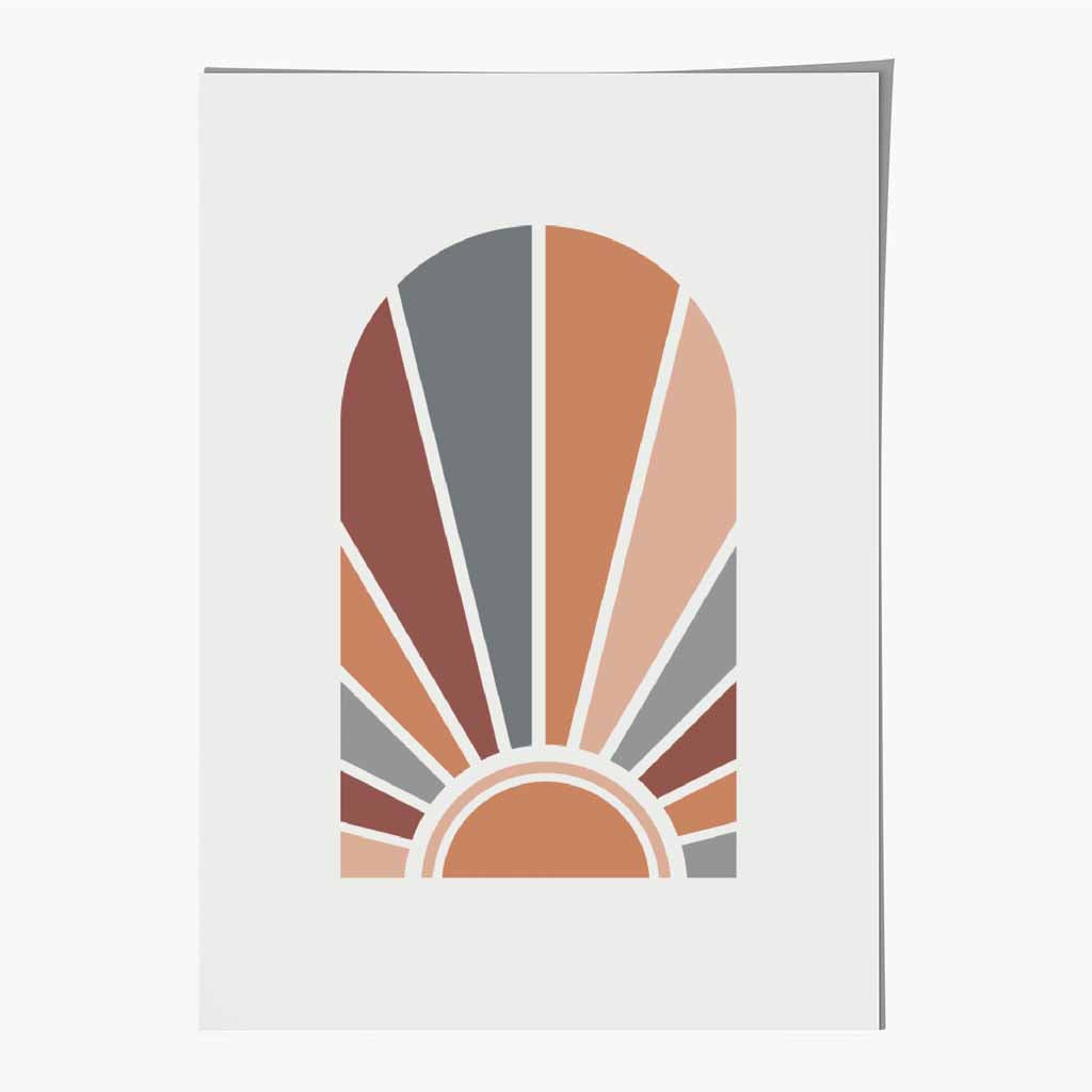 Mid Century Orange, Blue Geometric Sun Art Print | Wall Art Plaza