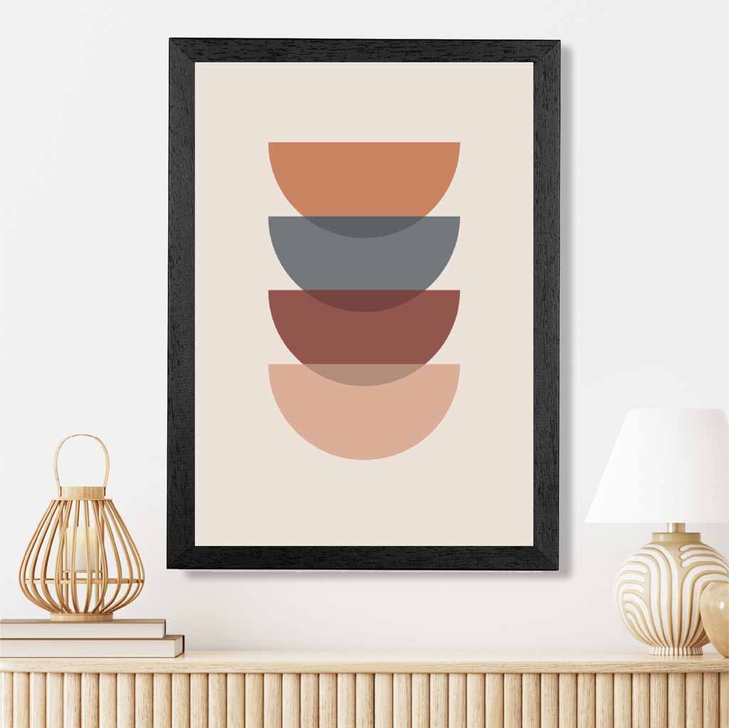 Mid Century Orange, Blue Geometric Circles Art Print | Wall Art Plaza