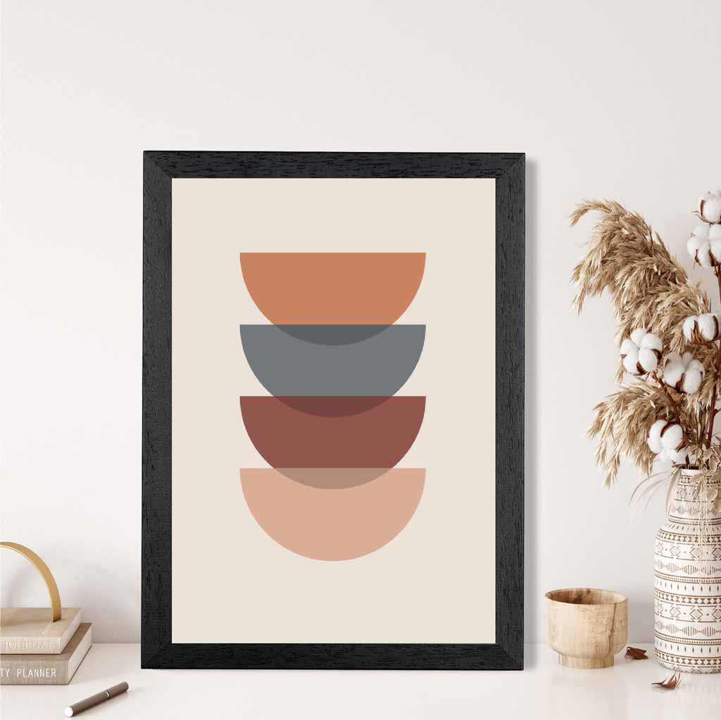 Mid Century Orange, Blue Geometric Circles Art Print | Wall Art Plaza