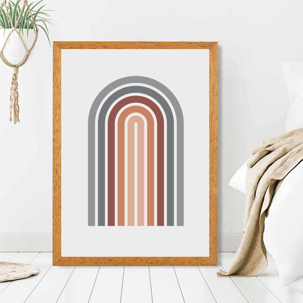 Mid Century Orange, Blue Geometric Arches Art Print | Wall Art Plaza