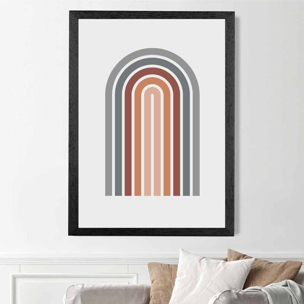 Mid Century Orange, Blue Geometric Arches Art Print | Wall Art Plaza