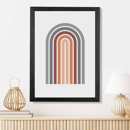 Mid Century Orange, Blue Geometric Arches Art Print | Wall Art Plaza