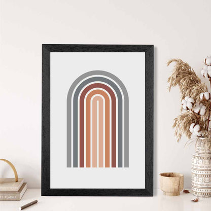 Mid Century Orange, Blue Geometric Arches Art Print | Wall Art Plaza