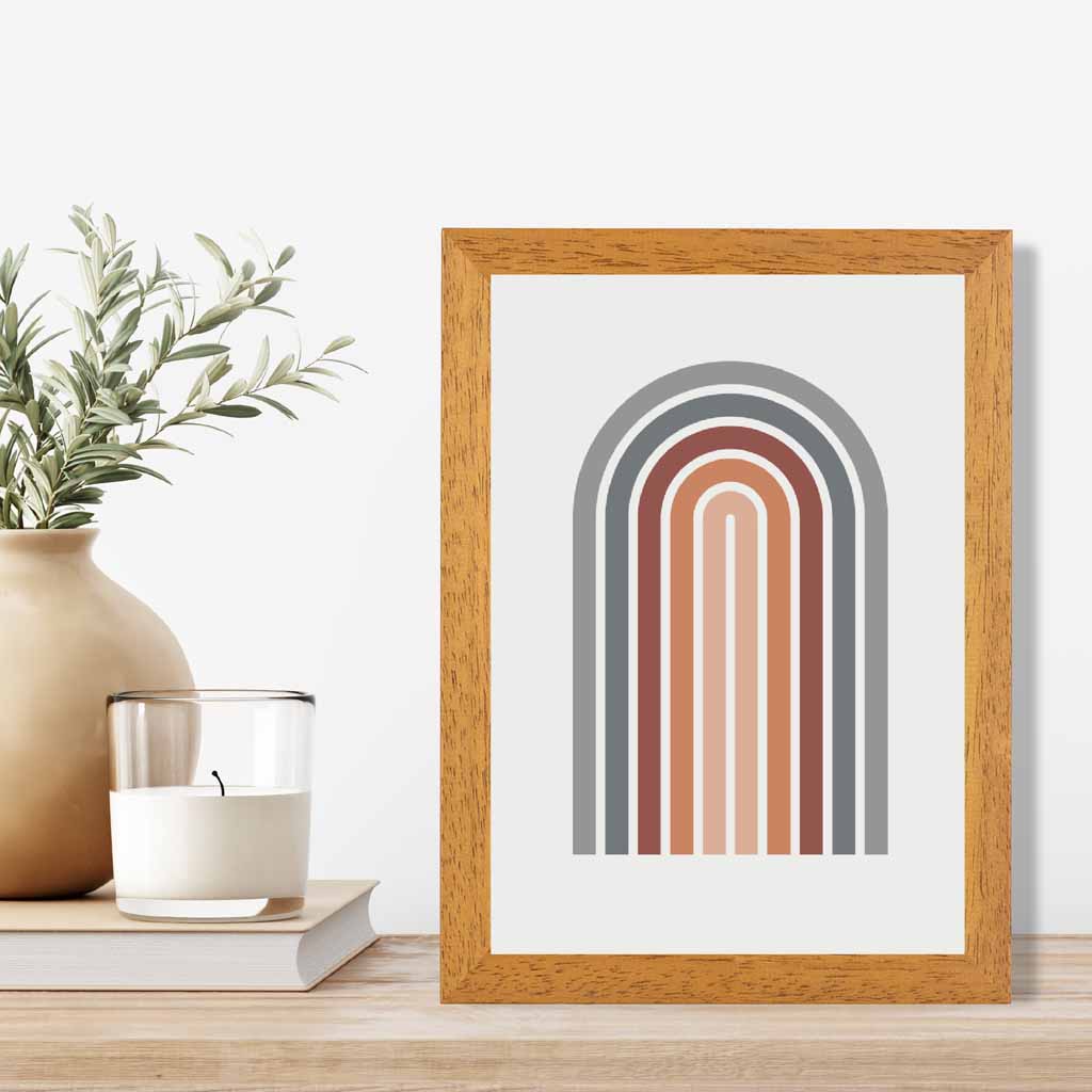 Mid Century Orange, Blue Geometric Arches Art Print | Wall Art Plaza