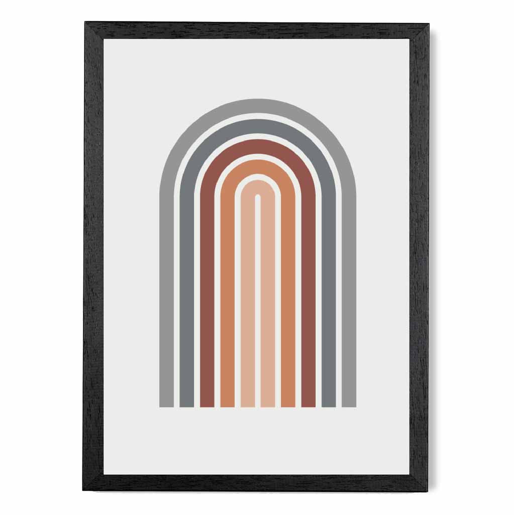 Mid Century Orange, Blue Geometric Arches Art Print | Wall Art Plaza