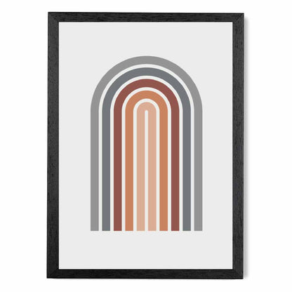 Mid Century Orange, Blue Geometric Arches Art Print | Wall Art Plaza