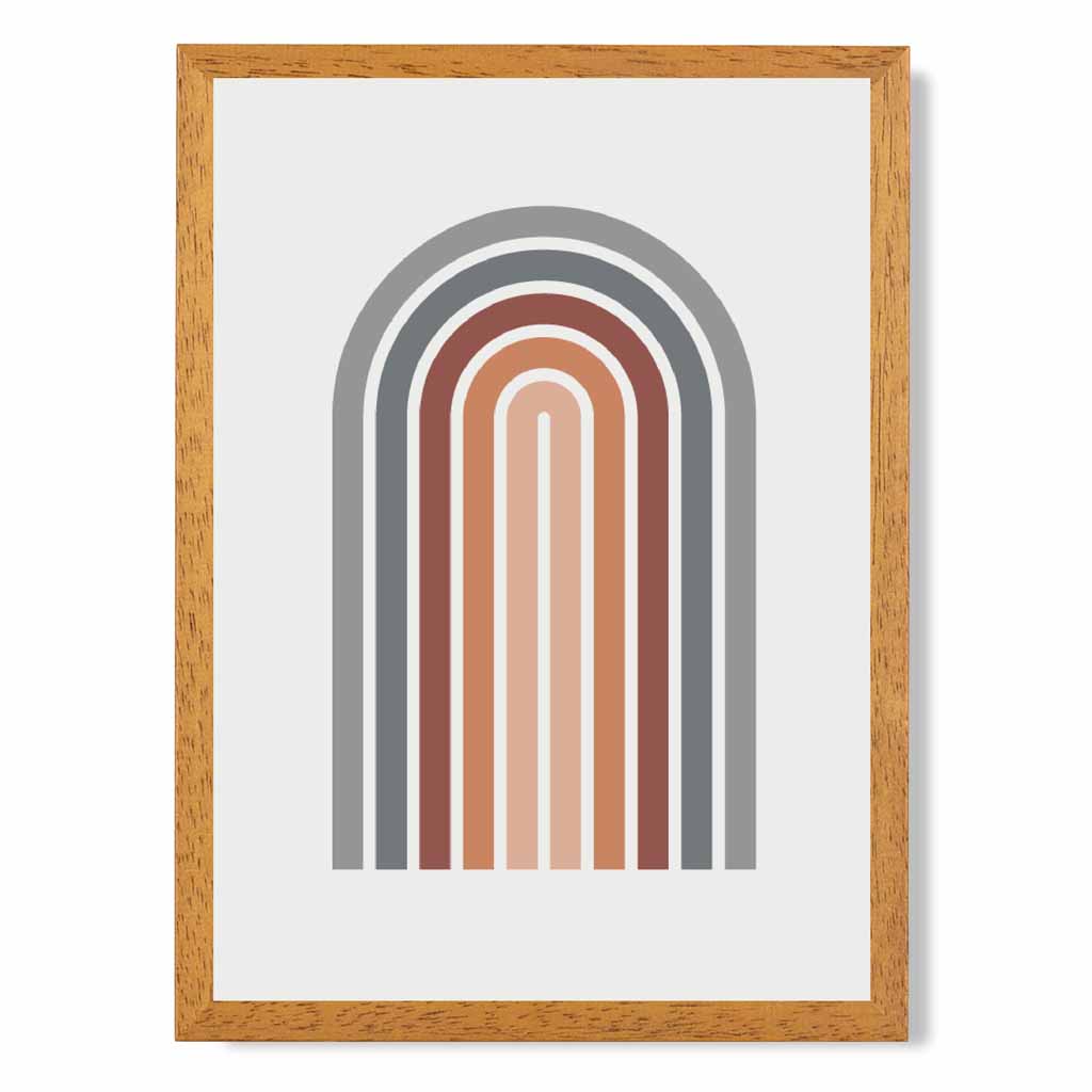 Mid Century Orange, Blue Geometric Arches Art Print | Wall Art Plaza