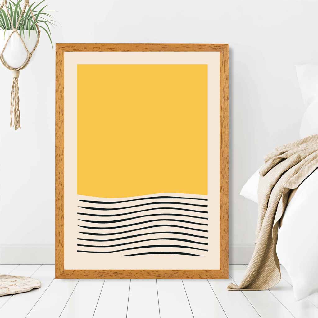 Mid Century Yellow, Black Waves Art Print | Wall Art Plaza