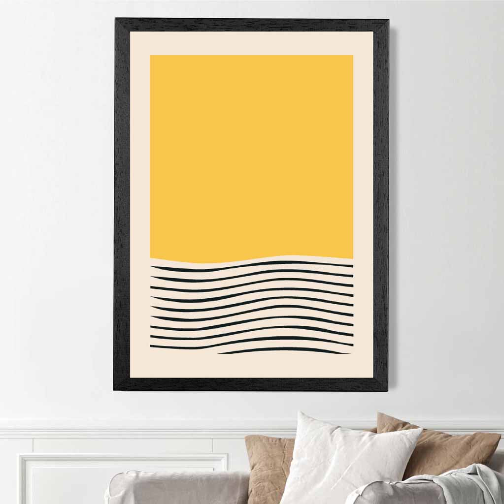 Mid Century Yellow, Black Waves Art Print | Wall Art Plaza