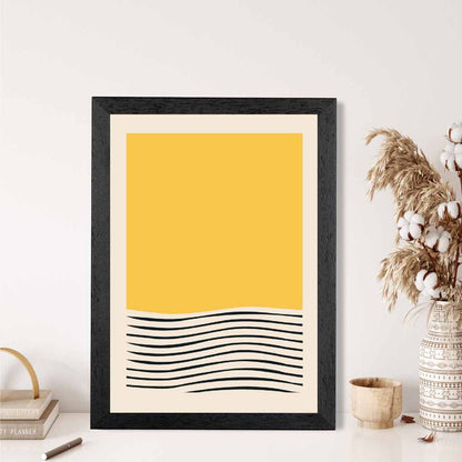 Mid Century Yellow, Black Waves Art Print