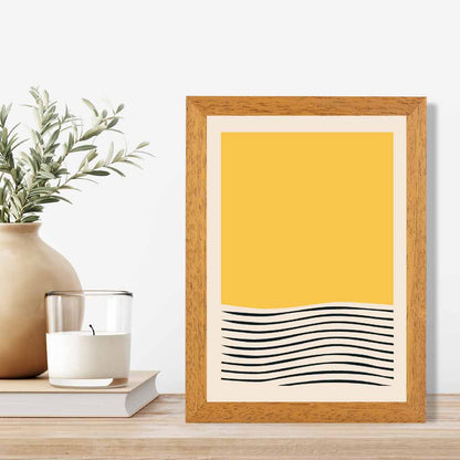 Mid Century Yellow, Black Waves Art Print