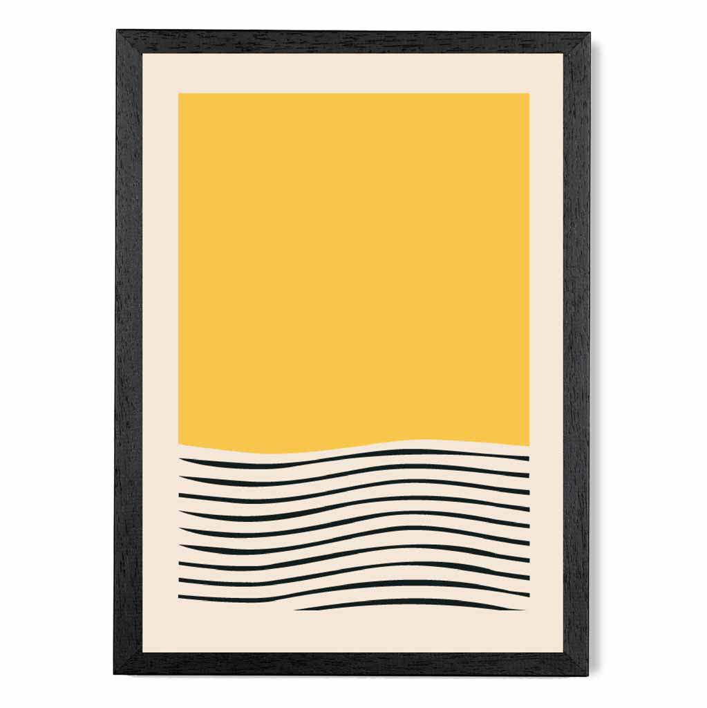 Mid Century Yellow, Black Waves Art Print | Wall Art Plaza