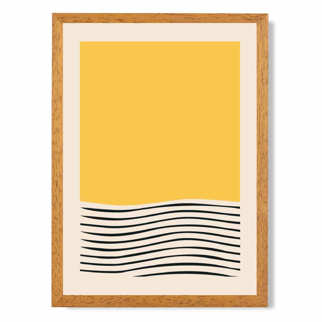 Mid Century Yellow, Black Waves Art Print | Wall Art Plaza