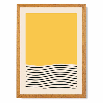 Mid Century Yellow, Black Waves Art Print | Wall Art Plaza