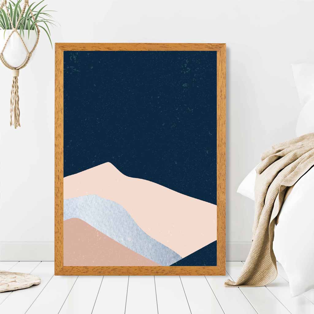 Abstract Painted Navy Blue, Pink Mountains Art Print | Wall Art Plaza