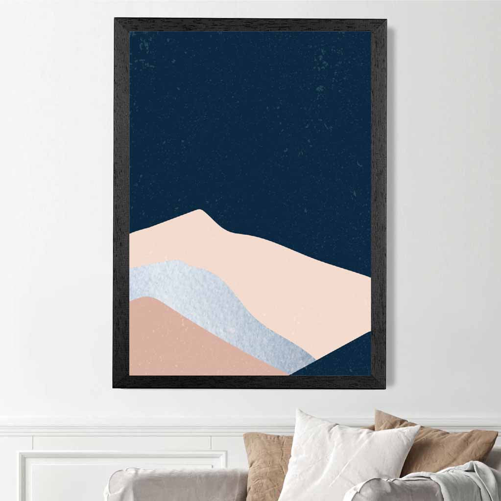 Abstract Painted Navy Blue, Pink Mountains Art Print | Wall Art Plaza