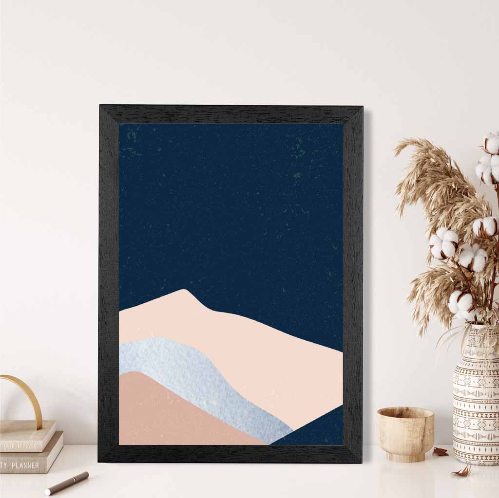 Abstract Painted Navy Blue, Pink Mountains Art Print | Wall Art Plaza