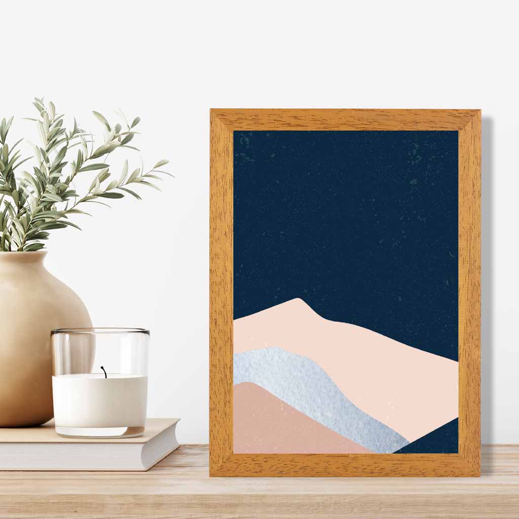 Abstract Painted Navy Blue, Pink Mountains Art Print | Wall Art Plaza