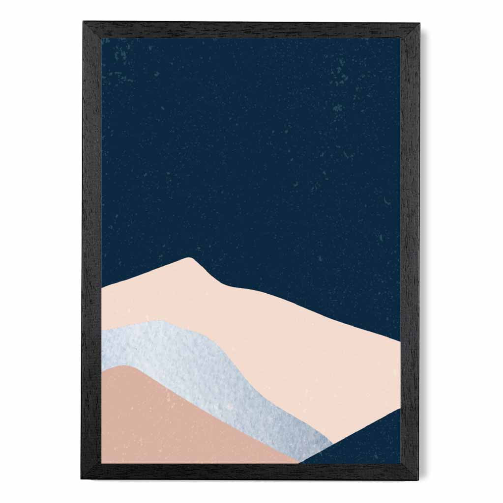 Abstract Painted Navy Blue, Pink Mountains Art Print | Wall Art Plaza