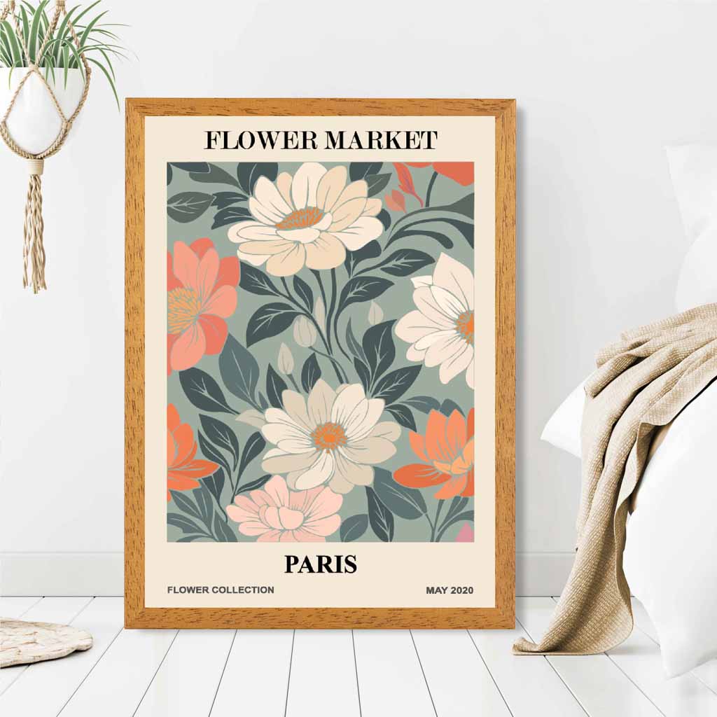 Boho Floral Pink, Teal Flower Market Paris Art Print | Wall Art Plaza