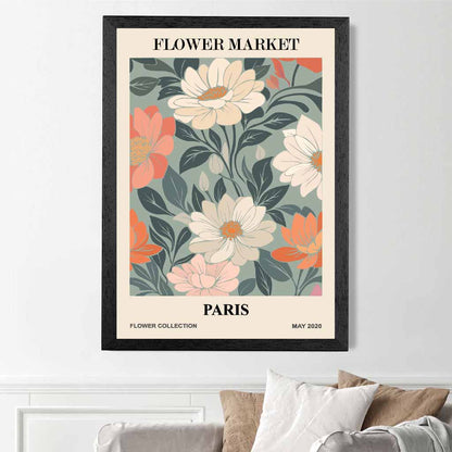 Boho Floral Pink, Teal Flower Market Paris Art Print | Wall Art Plaza