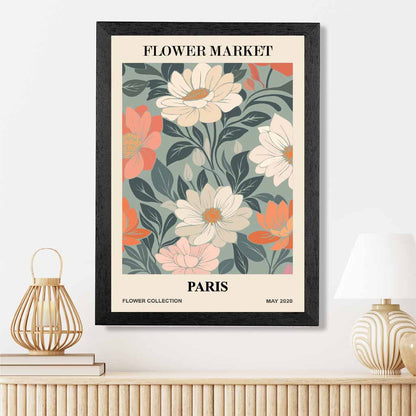 Boho Floral Pink, Teal Flower Market Paris Art Print | Wall Art Plaza