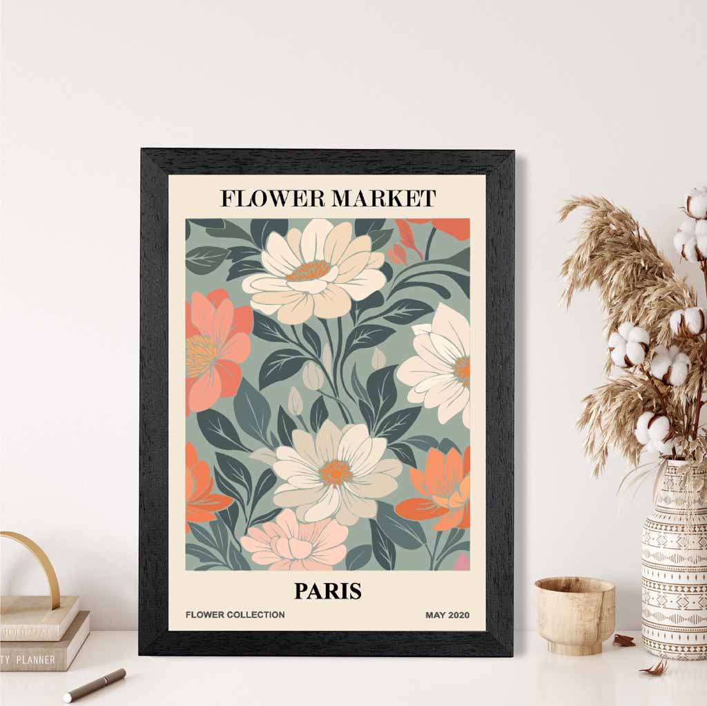 Boho Floral Pink, Teal Flower Market Paris Art Print | Wall Art Plaza