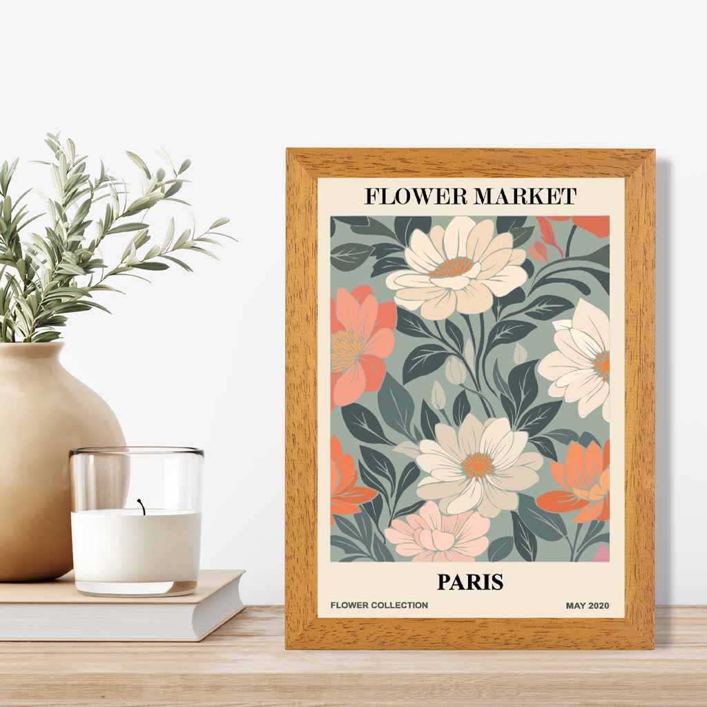 Boho Floral Pink, Teal Flower Market Paris Art Print | Wall Art Plaza