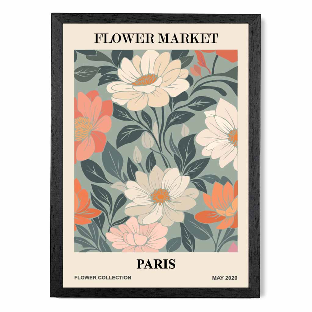 Boho Floral Pink, Teal Flower Market Paris Art Print | Wall Art Plaza