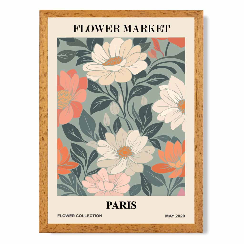 Boho Floral Pink, Teal Flower Market Paris Art Print | Wall Art Plaza