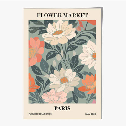 Boho Floral Pink, Teal Flower Market Paris Art Print | Wall Art Plaza