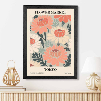 Boho Floral Pink, Teal Flower Market Tokyo Art Print | Wall Art Plaza