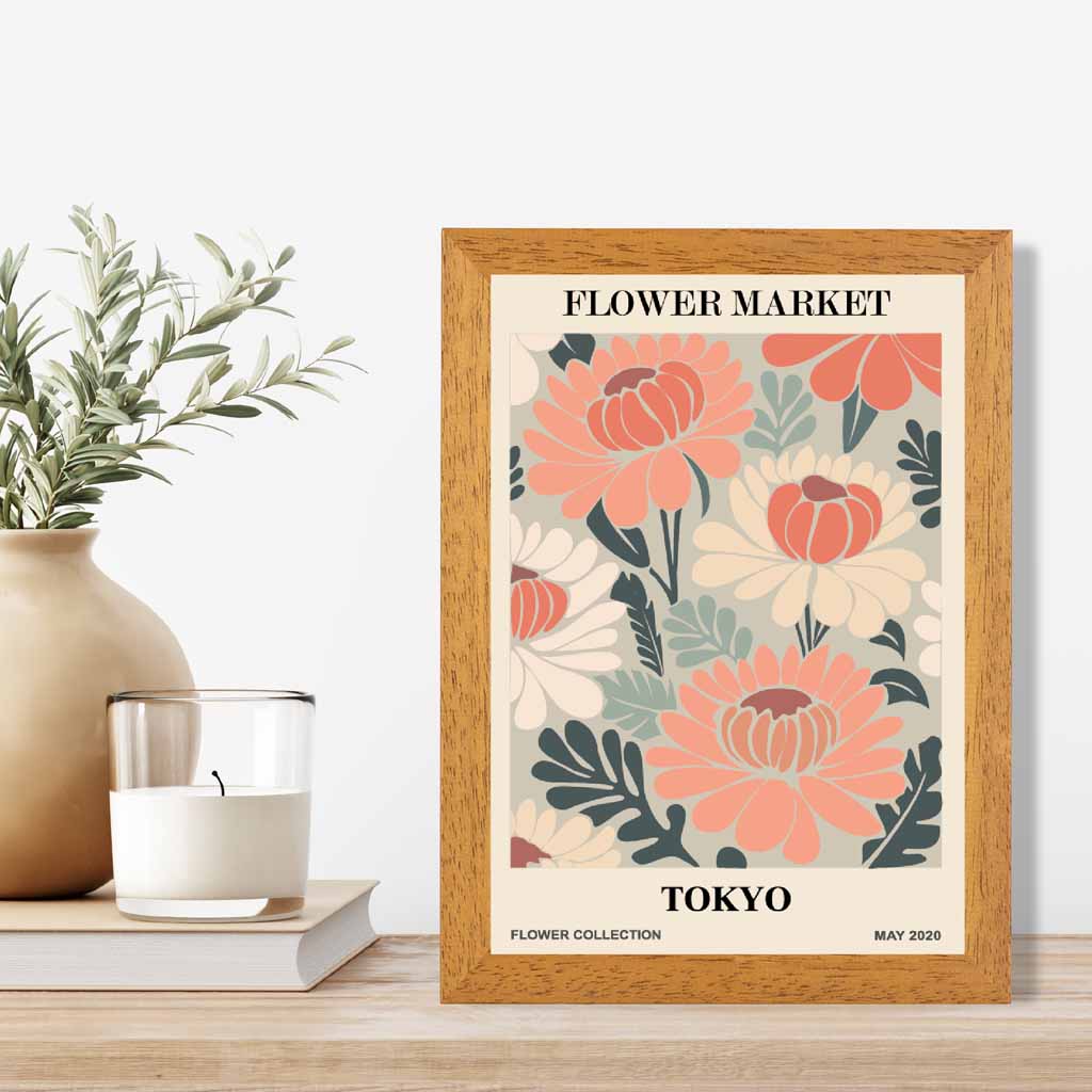 Boho Floral Pink, Teal Flower Market Tokyo Art Print | Wall Art Plaza