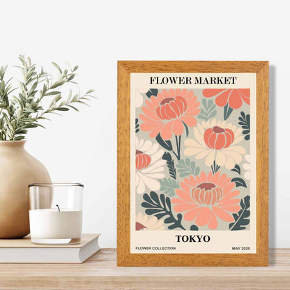 Boho Floral Pink, Teal Flower Market Tokyo Art Print | Wall Art Plaza