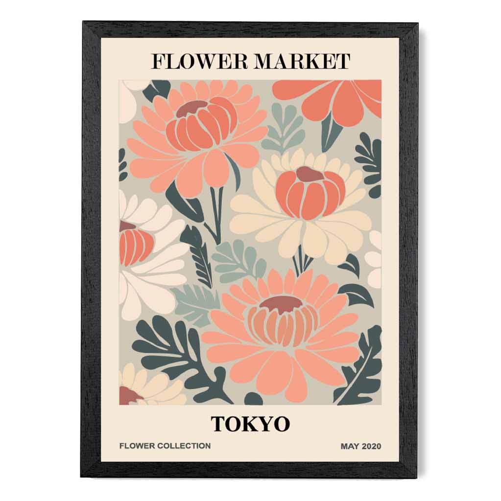 Boho Floral Pink, Teal Flower Market Tokyo Art Print | Wall Art Plaza