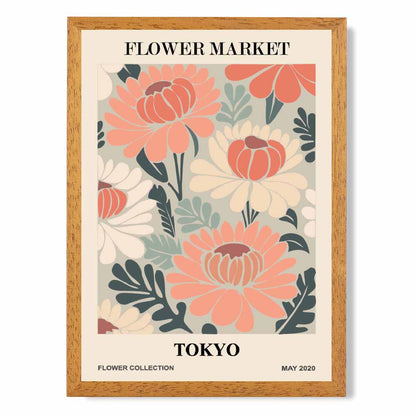 Boho Floral Pink, Teal Flower Market Tokyo Art Print | Wall Art Plaza