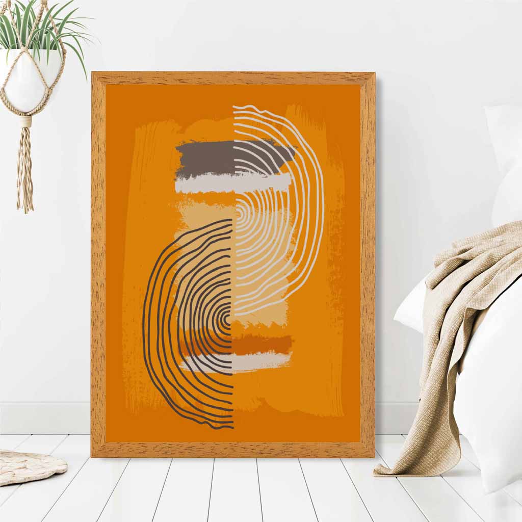 Modern Abstract Orange, Grey Line Art Art Print | Wall Art Plaza