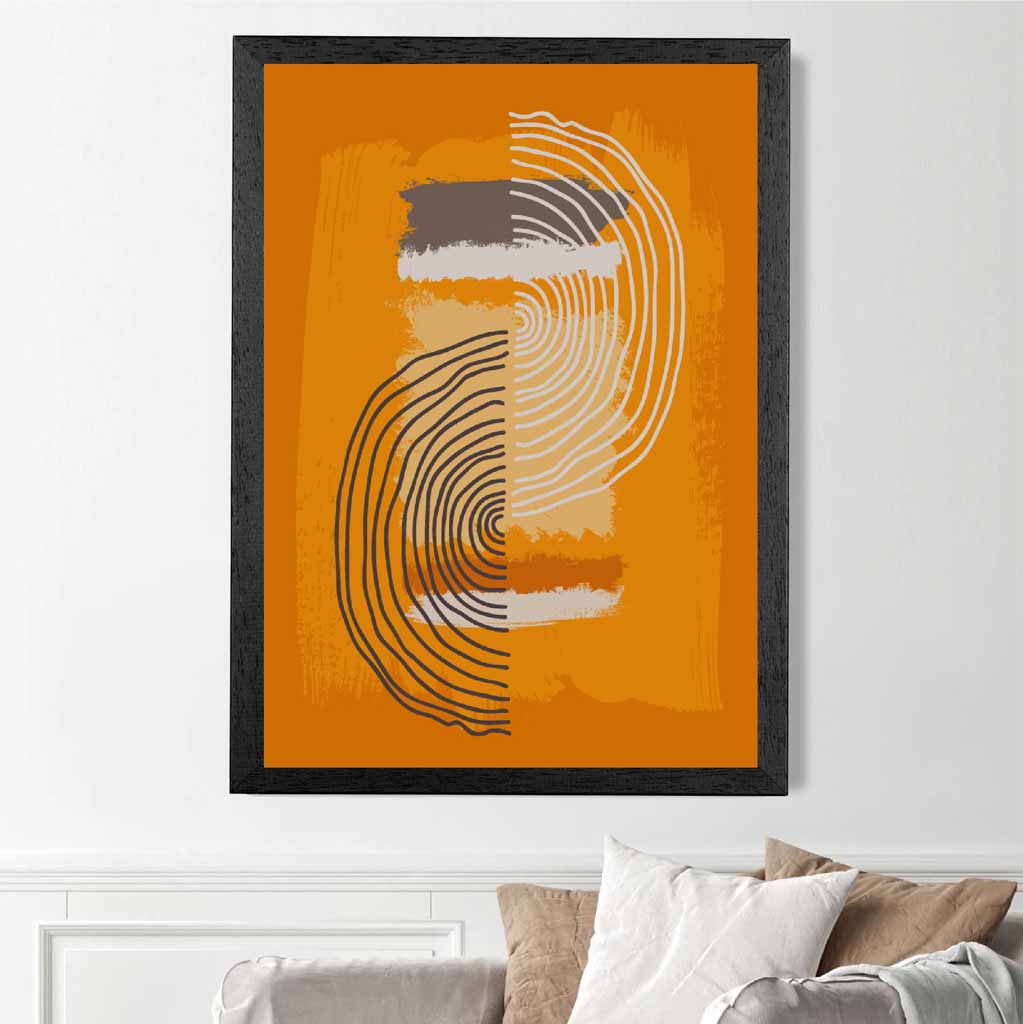 Modern Abstract Orange, Grey Line Art Art Print | Wall Art Plaza