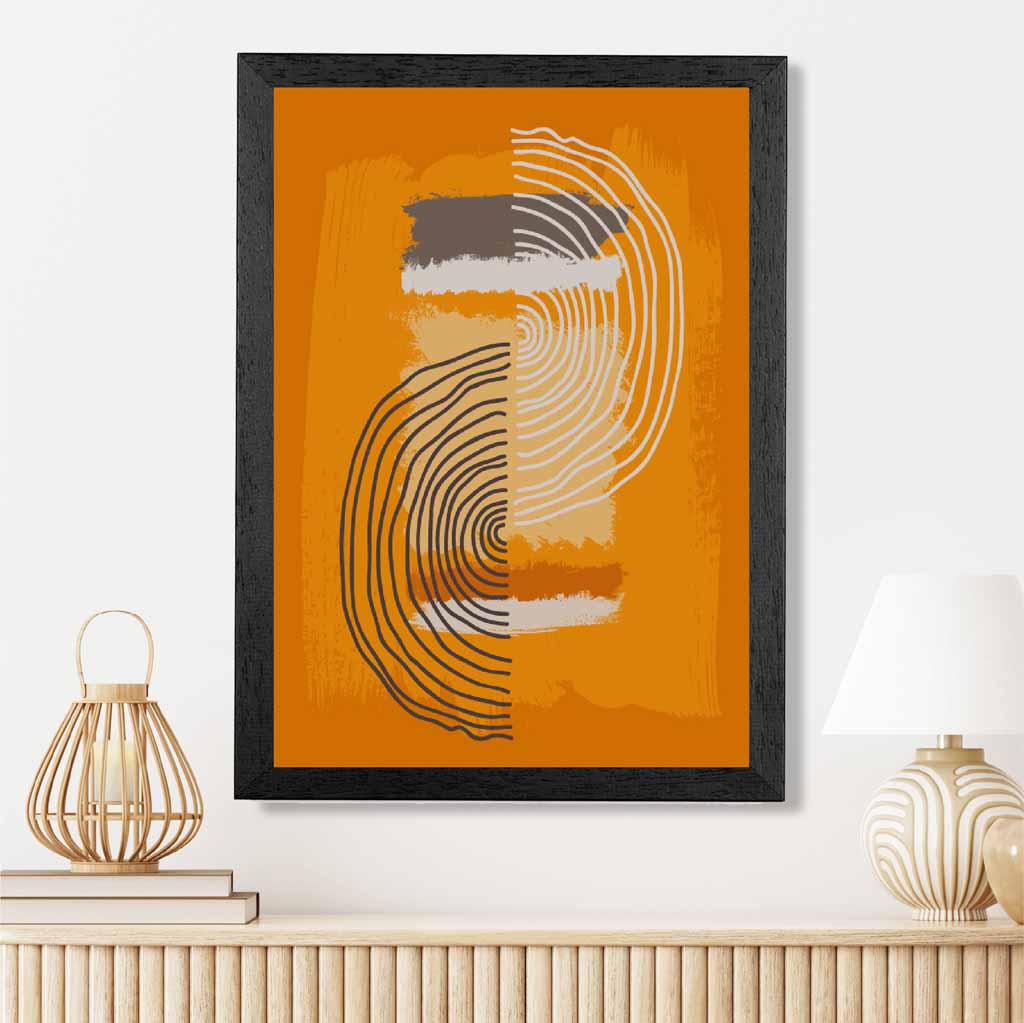 Modern Abstract Orange, Grey Line Art Art Print | Wall Art Plaza