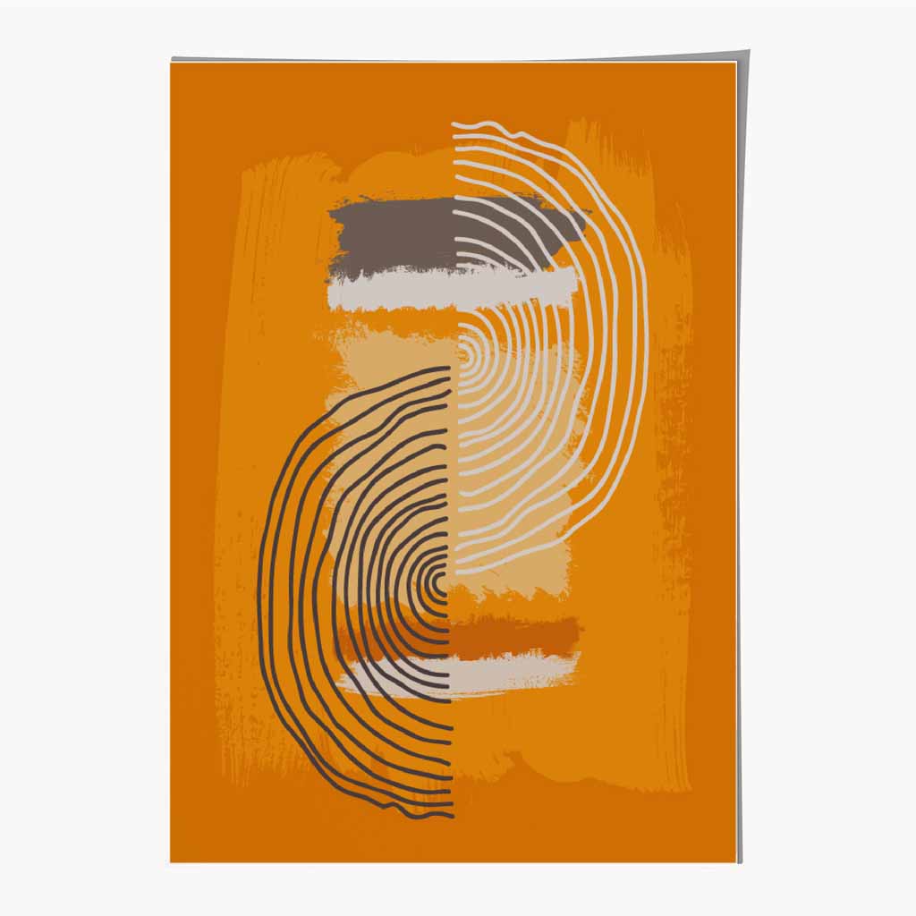 Modern Abstract Orange, Grey Line Art Art Print | Wall Art Plaza