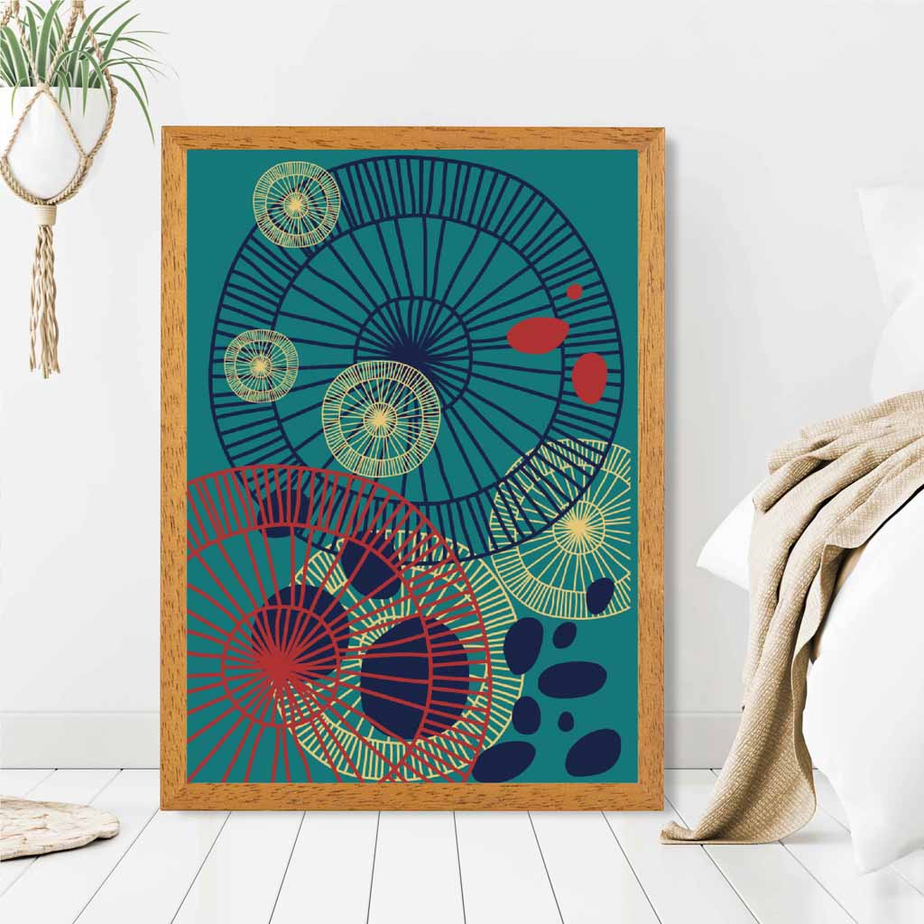 Quirky Fashion Teal, Red Fashion Shapes No 1 Art Print | Wall Art Plaza