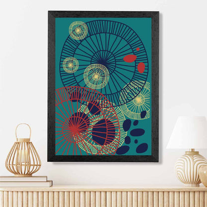 Quirky Fashion Teal, Red Fashion Shapes No 1 Art Print | Wall Art Plaza