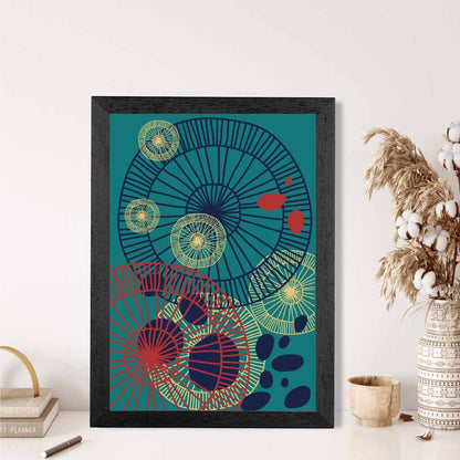 Quirky Fashion Teal, Red Fashion Shapes No 1 Art Print | Wall Art Plaza