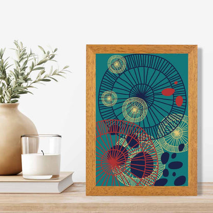 Quirky Fashion Teal, Red Fashion Shapes No 1 Art Print | Wall Art Plaza