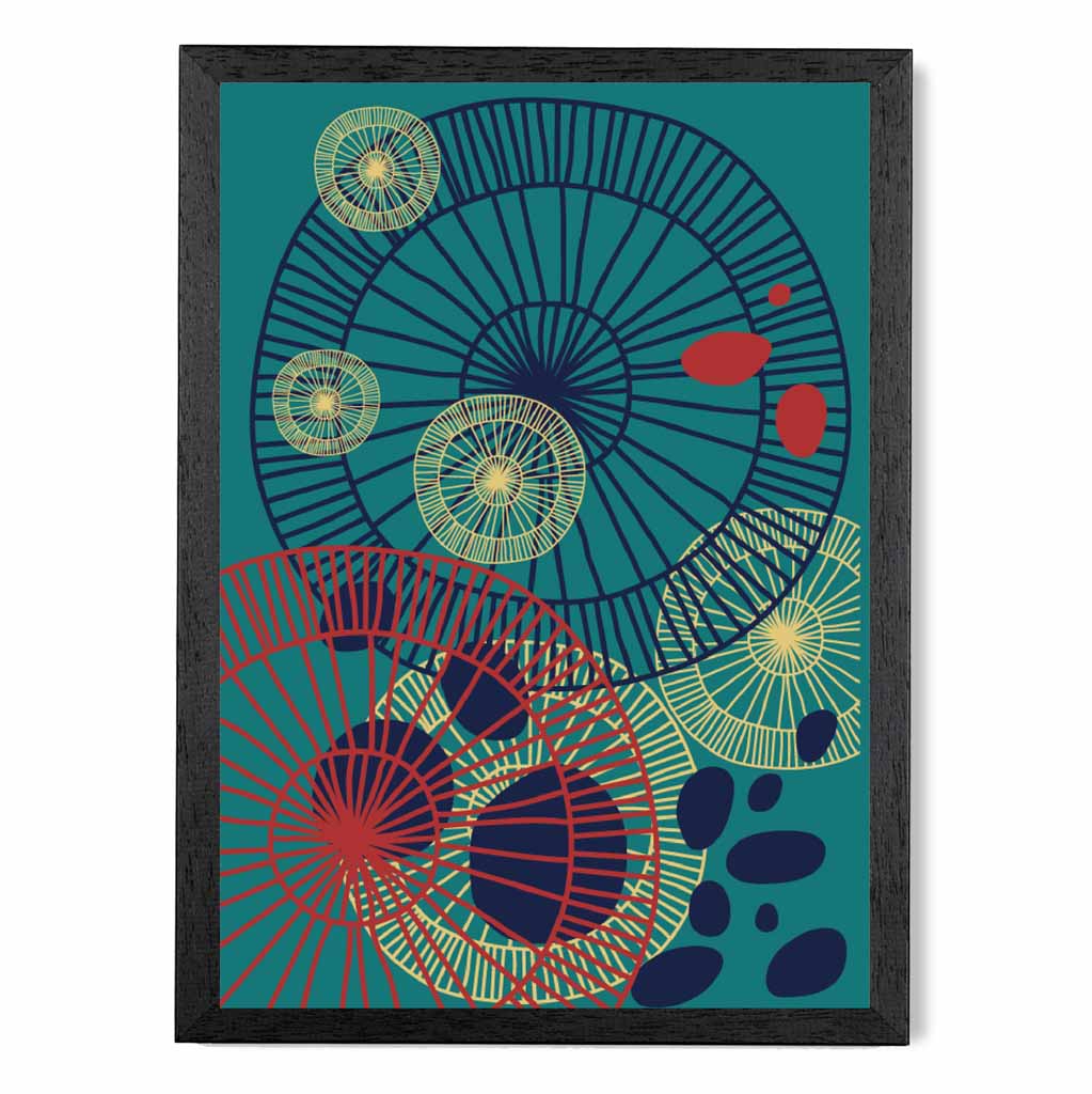 Quirky Fashion Teal, Red Fashion Shapes No 1 Art Print | Wall Art Plaza