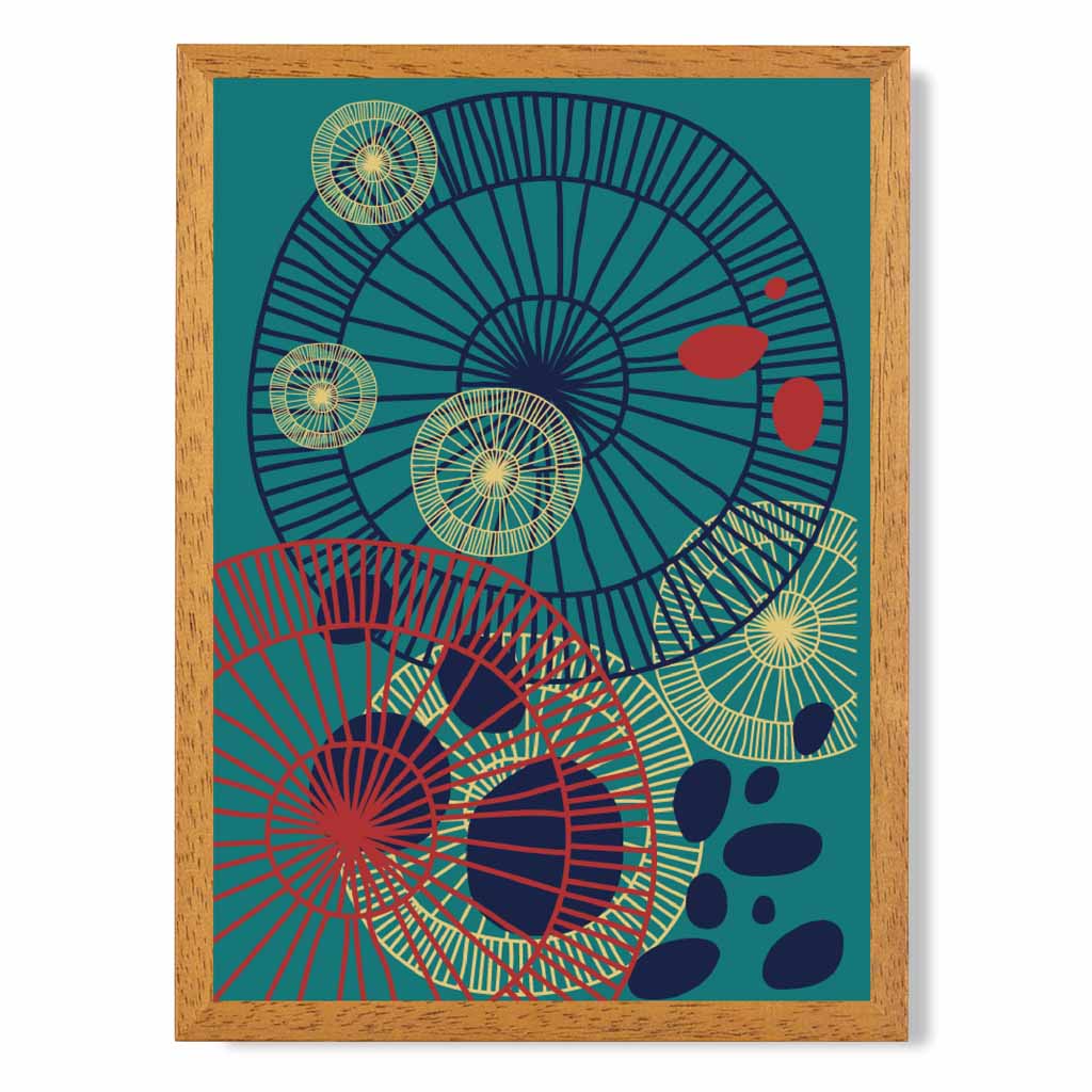 Quirky Fashion Teal, Red Fashion Shapes No 1 Art Print | Wall Art Plaza