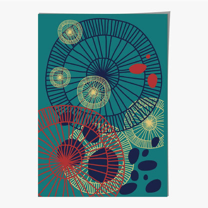 Quirky Fashion Teal, Red Fashion Shapes No 1 Art Print | Wall Art Plaza