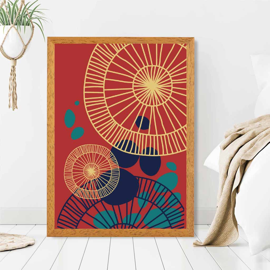 Quirky Fashion Red, Teal Fashion Shapes No 3 Art Print | Wall Art Plaza