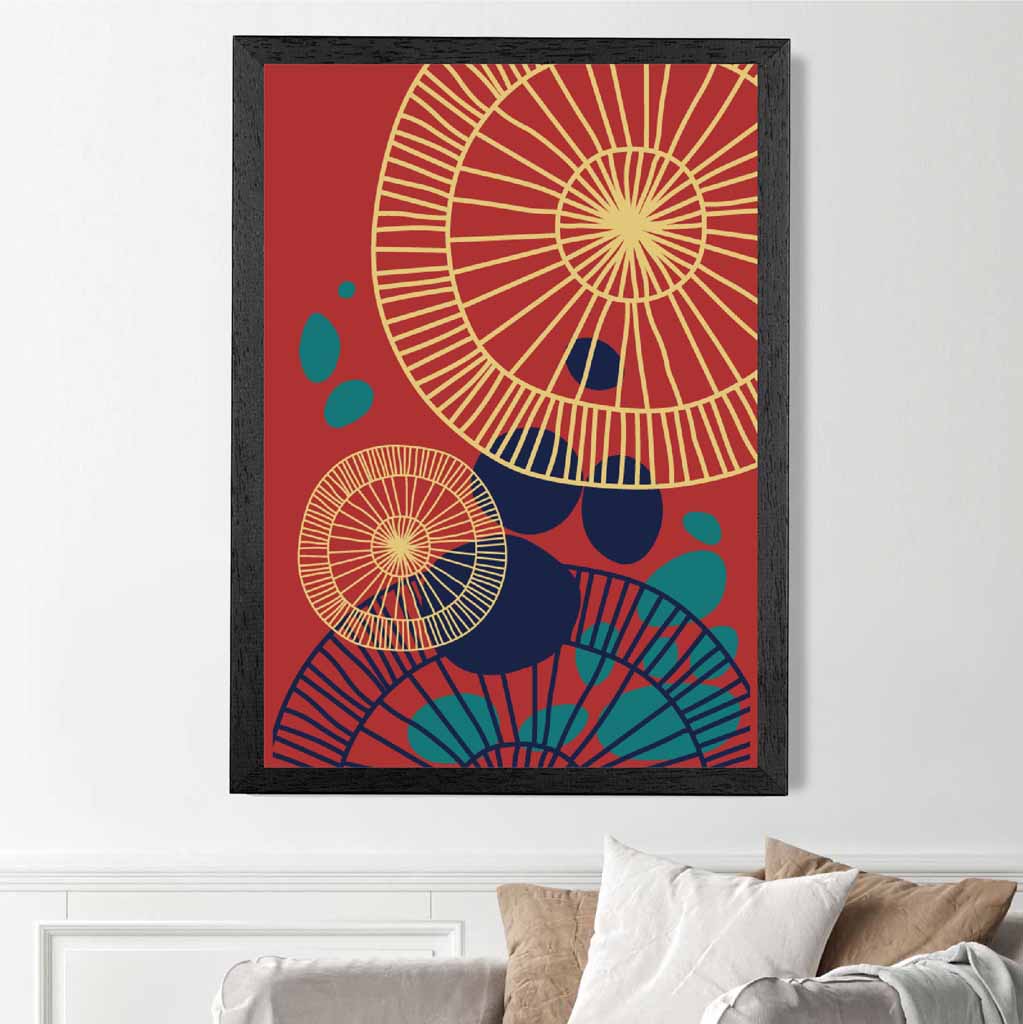 Quirky Fashion Red, Teal Fashion Shapes No 3 Art Print | Wall Art Plaza